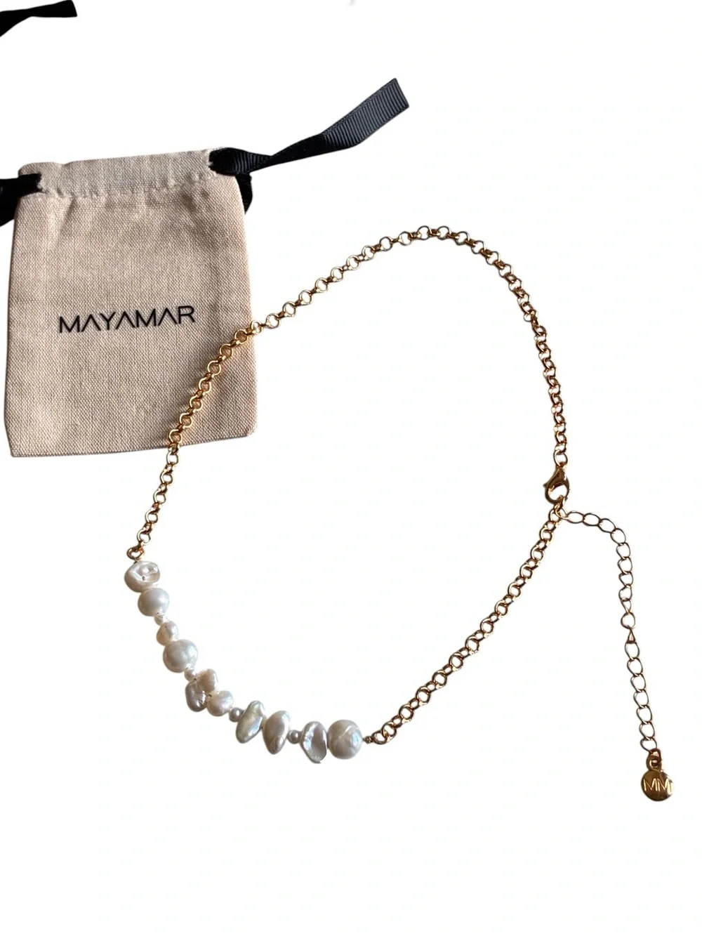 MAYAMAR Freshwater Pearl Gold Chain Necklace Adjustable Coastal Chic